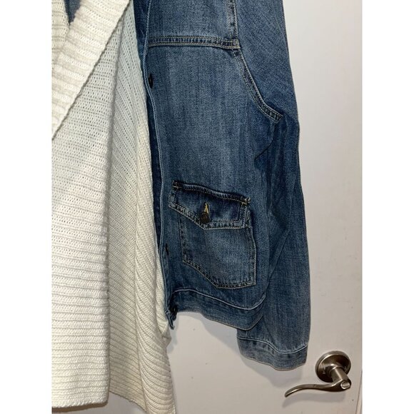 Abercrombie & Fitch Blue Denim Knit Waterfall Collar Jean Jacket Women's Size XL - Picture 4 of 10